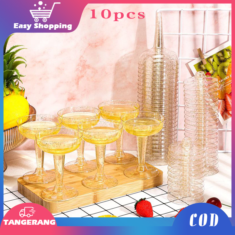 10pcs Gelas Champagne Disposable Goblet Glass 120ml Champagne Glass Gelas Koktail Plastik