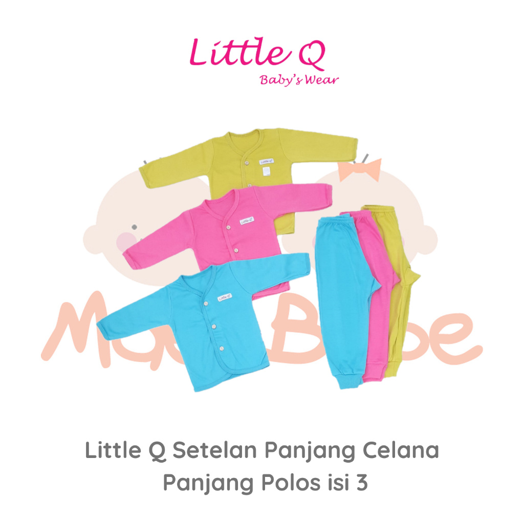 [Size NB] Little Q Setelan Polos Panjang Kancing Tengah Celana Panjang Rib Isi 3pcs