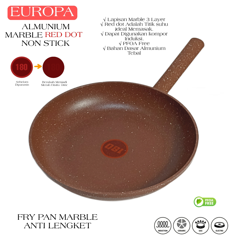 EUROPA Cookware Frying Pan 28 cm YFP-28 Cm Wajan Penggorengan Anti Lengket Red Dot Berkualitas FRYPAN MARBEL NON STICK RED DOT EUROPA