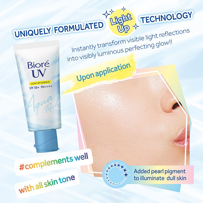 Original Biore [Exp 2025] UV Aqua Rich Light Up Essence Watery Aqua Cool Spf50+ Pa++++ Sunblock Sunscreen