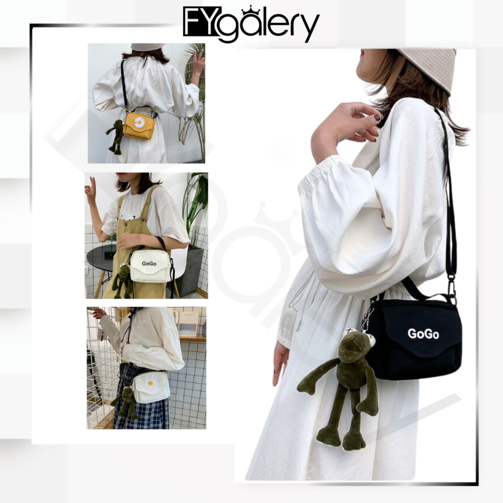 FYGALERY FYG1405 Tas Selempang Mini Gogo Bunga Slingbag Wanita Bahan Kanvas Polos Murah