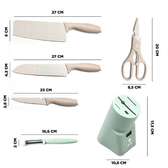 PISAU SET 6IN1 JERAMI GANDUM / KITCHEN KNIFE SET 6 IN 1 DENGAN WADAH