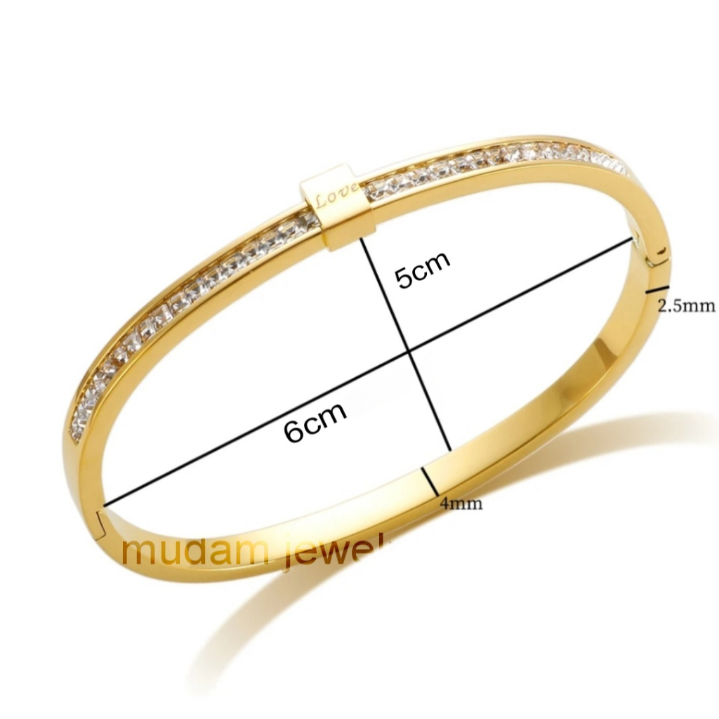 Gelang Bangle Love Aksen Berlian Artifisial Ala Korea