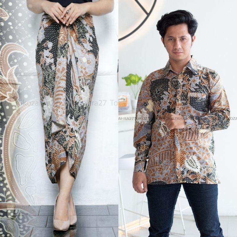 Couple Kemeja Batik Rok Lilit batik Lengan Panjang MOTIF AUREL