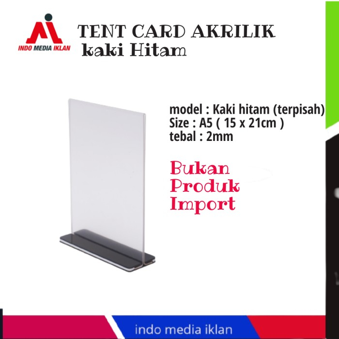 

Tent Card akrilik A4 kaki hitam/ Tent Card akrilik A5/ kaki hitamTEMPAT BROSUR ACRYCLIC A4 ALAS HITAM / TENT HOLDER / TENT CARD