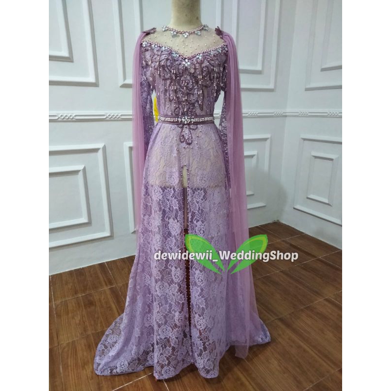 Kebaya Pengantin Cantik / Broklat Ekor Panjang + Slayer - Warna Lengkap