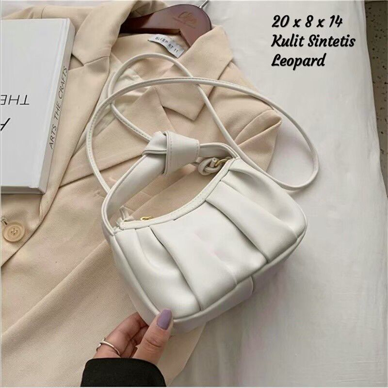 TAS SELEMPANG WANITA IMPORT KULIT HITAM  PREMIUM SLING BAG REMAJA KOREA BATAM TERMURAHPROMO HARI RAYA IDUL FITRI FREE MASKER - Tas Selempang Rante YeEsEl Simple Tas Pesta Just WHITE