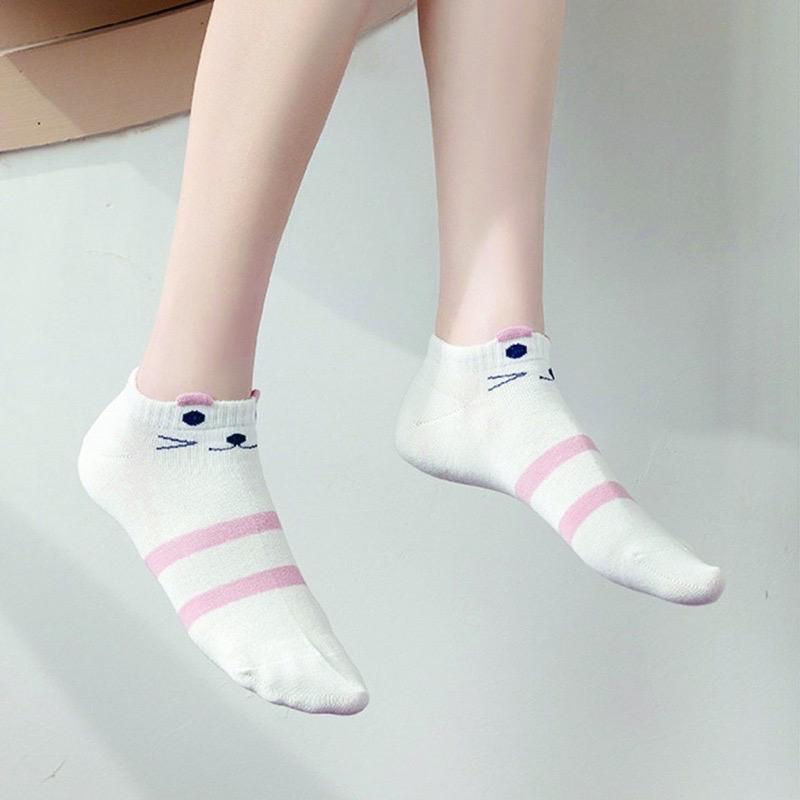 Pink Cute Kucing Kaos Kaki Pendek Wanita Korean Kualitas Impor