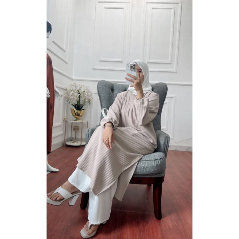 long tunik hornet knit premium lengan panjang karet