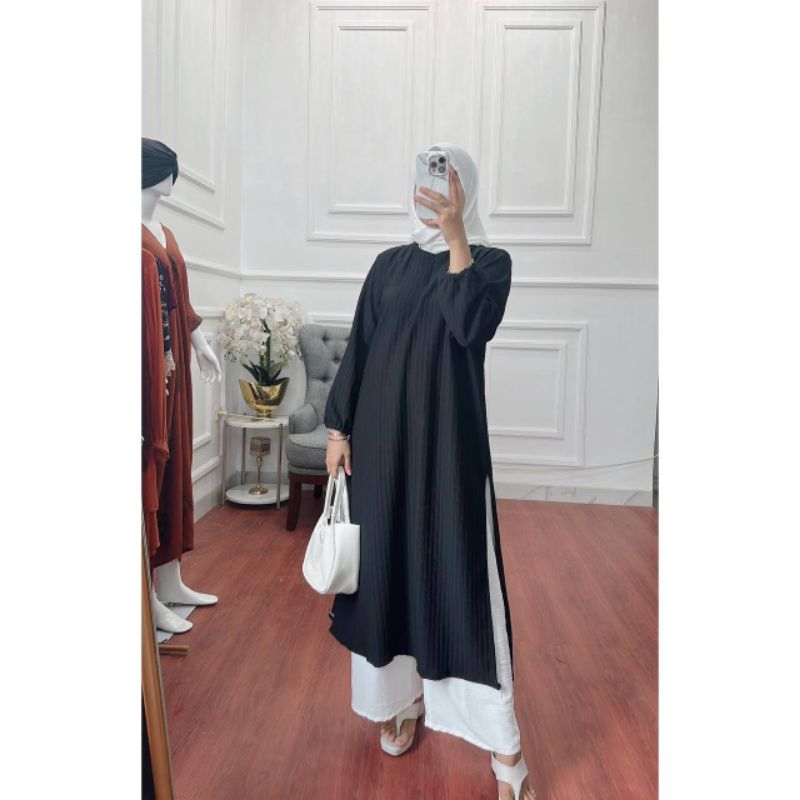 long tunik hornet knit premium lengan panjang karet