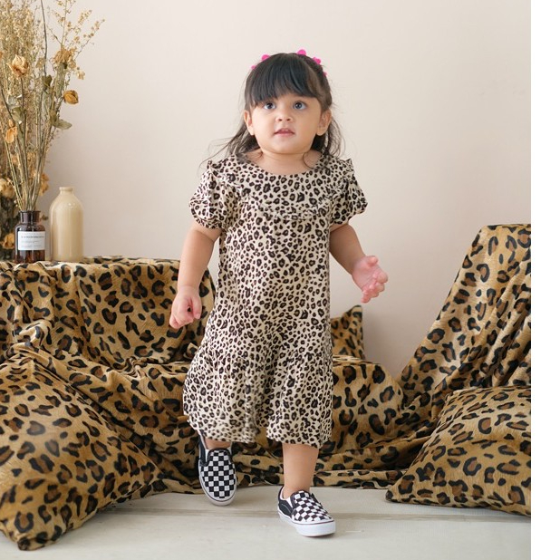 Ounadoutfit dress leopard bom anak cewek baju main anak nyaman kekinian /  dress anak perempuan / dress main anak / baju anak bahan rayon / baju anak motif macan