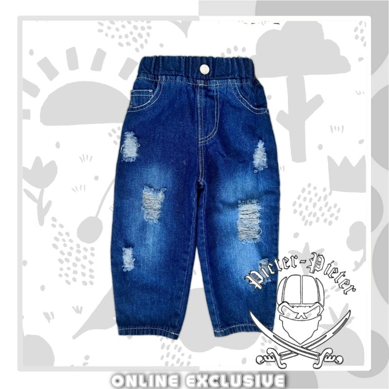 Celana Jeans Riped Sobek Unisex Cowok Cewek Usia 1-13tahun