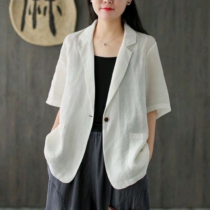 DS - Nancy Narnia Blazer / Silvia Blazer Linen Atasan Kemeja Kerja Wanita Korean Style Outfit Office Ootd Work Shirt Kasual