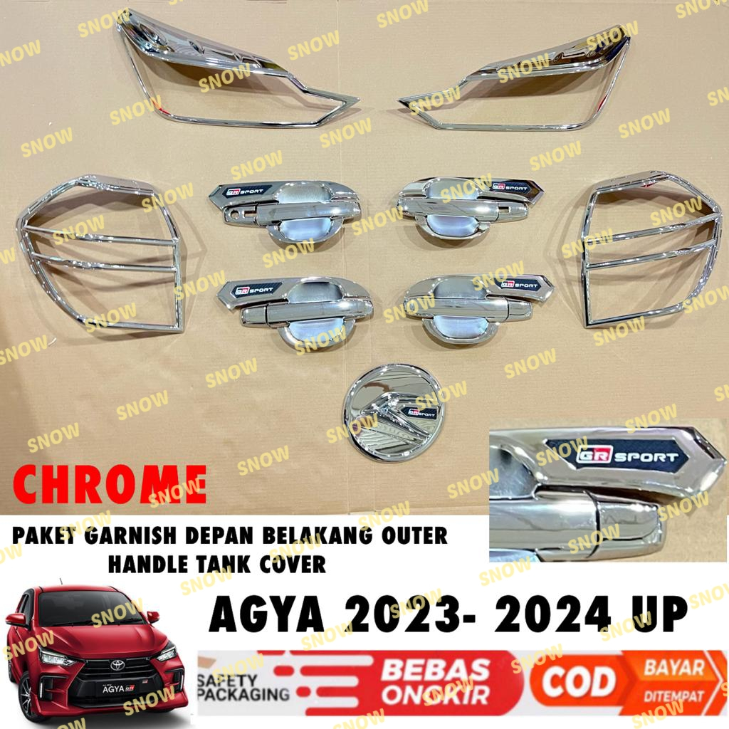 Paket Garnish Lampu Depan Belakang Outer Handle Tank Cover Agya 2023 2024 2025 UP  GR Sport Hitam Chrome Carbon