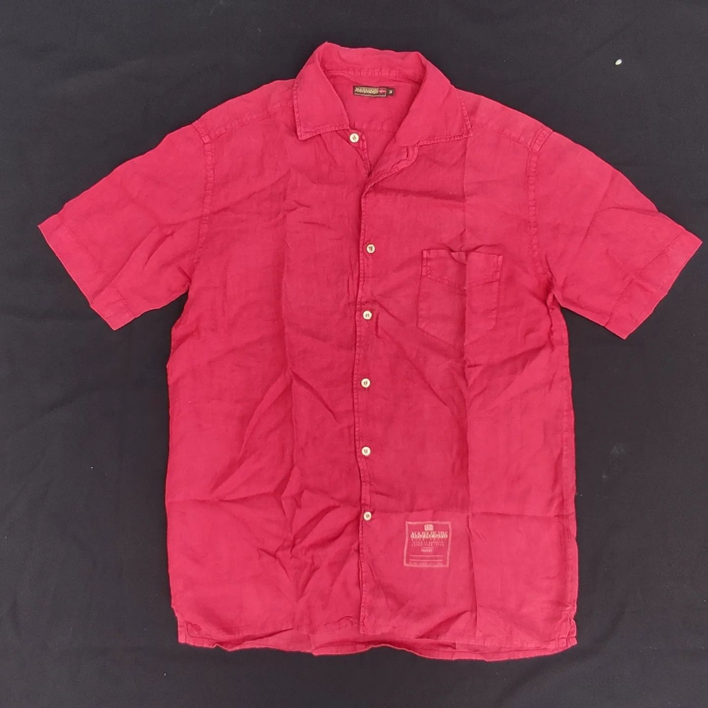 KEMEJA NAPAPIJRI LINEN ORIGINAL TSHIRT UNISEX MERAH ATASAN CASUAL OUTDOOR PRIA WANITA COWO CEWE RED 