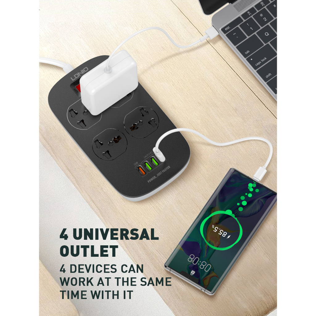 LDNIO Stop Kontak Power Socket SC4407 SE6403 Colokan Listrik USB-A QC Fast Charging