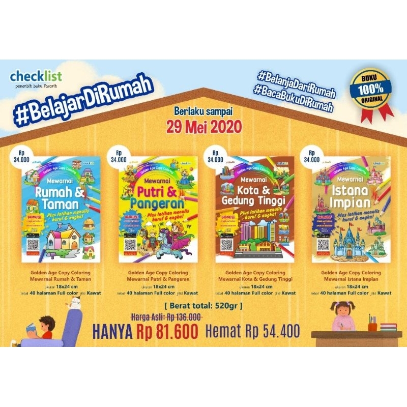 

golden age mewarnai plus latihan menebali huruf dan angka