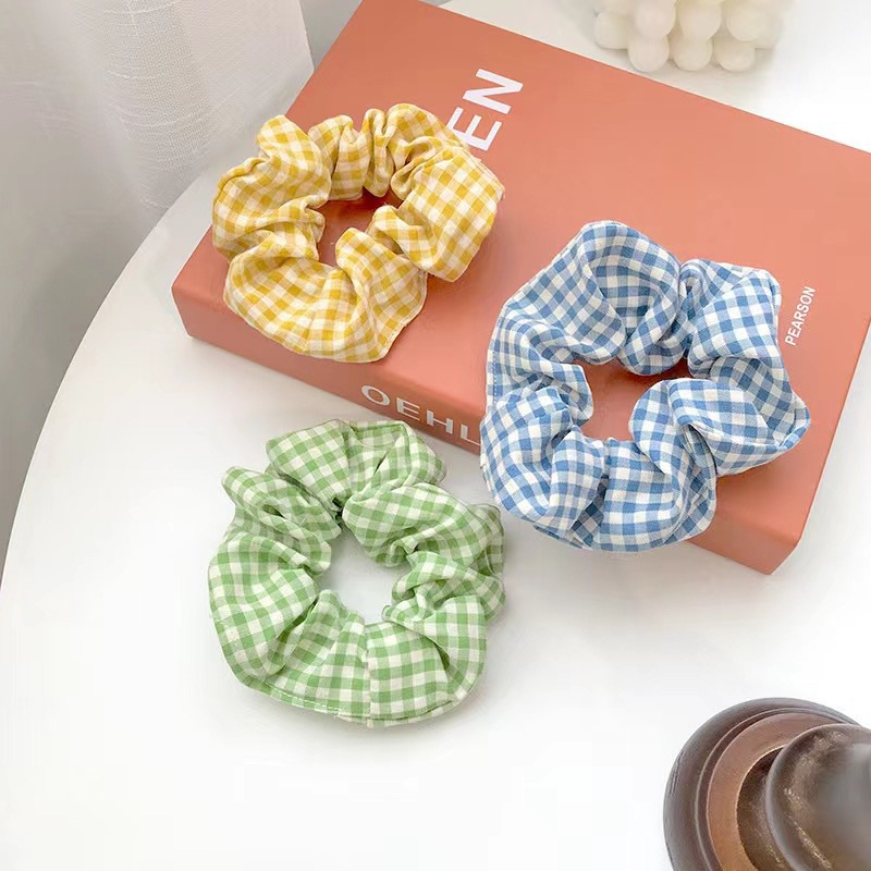 EryoneStore Ikat Rambut SCRUNCHIE Korea Motif KOTAK/ Kunciran Rambut Model Korean / Ikat Rambut Cepol Korea