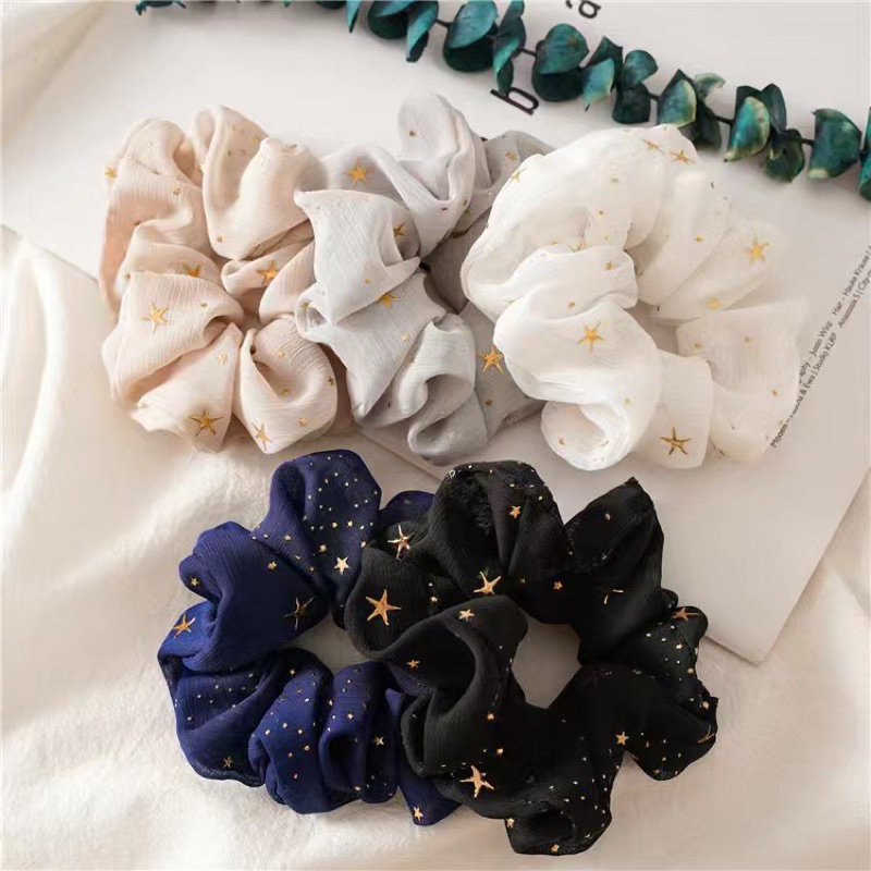 EryoneStore Ikat Rambut SCRUNCHIE Korea Motif BINTANG / Kunciran Rambut Model Korean / Ikat Rambut Cepol Korea