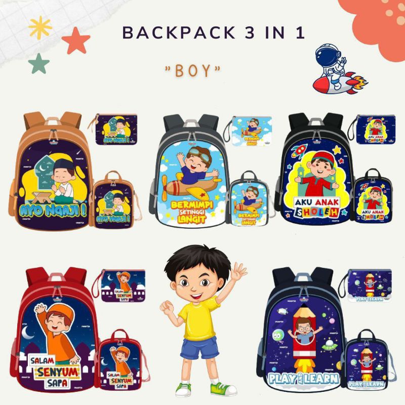 [ BACKPACK 3 IN 1 ] By Hamatsa tas ransel paket isi 3 ransel hamatsa backpack anak cowok ransel anak