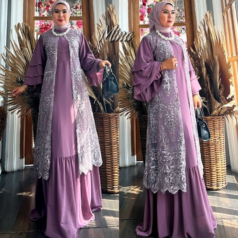 Gamis Mina Dress / Gamis Tile / Gamis Pesta / Gamis Cardigan Lepas Pasang / Gamis Kondangan / Gamis Mewah / Gamis Seragaman Keluarga / Gamis Wisuda / Gamis Lamaran / Dress Pesta / Dress / Gamis Brokat / Gamis Busui