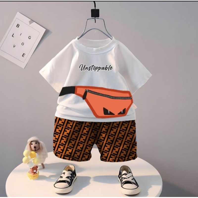 Setelan anak unisex motif waistbag terbaru usia 1 sampai 5 tahun setelan anak laki laki pakaian anak baju anak