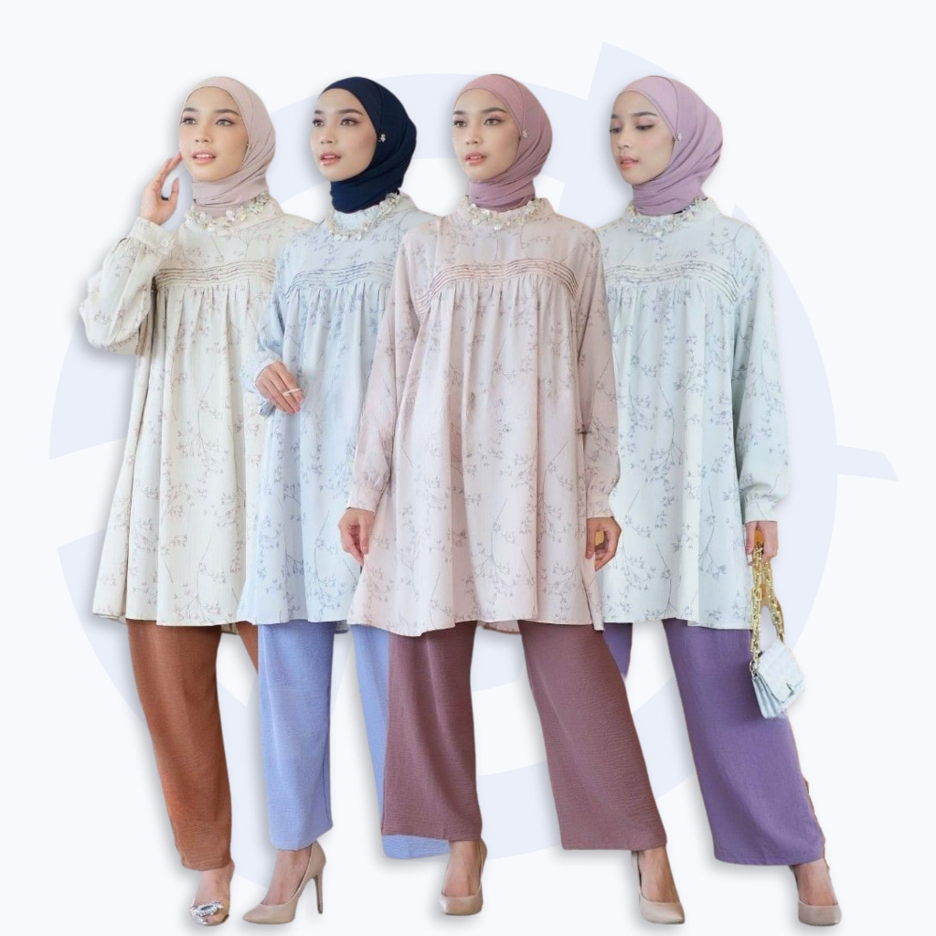 Baju Setelan Wanita Crinkle Premium Motif Bunga Floral One Set Tunik dan Kulot Korean Style Kekinian