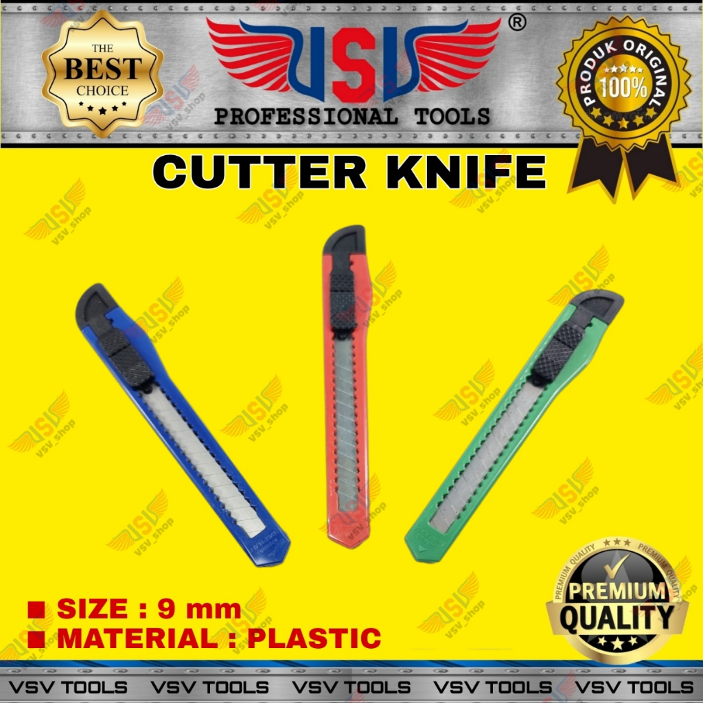 VSV Pisau Cutter Kecil 9mm Cutter Knife Plastik GOOD QUALITY HS-05