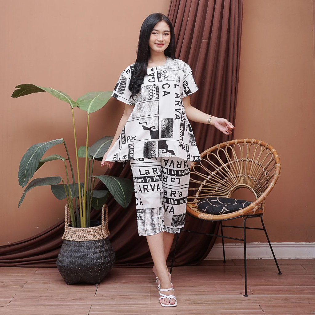 Setelan Wanita Celana Pendek Babydoll Dewasa Kekinian Terbaru Lengan Pendek Rayon Adem Tebal