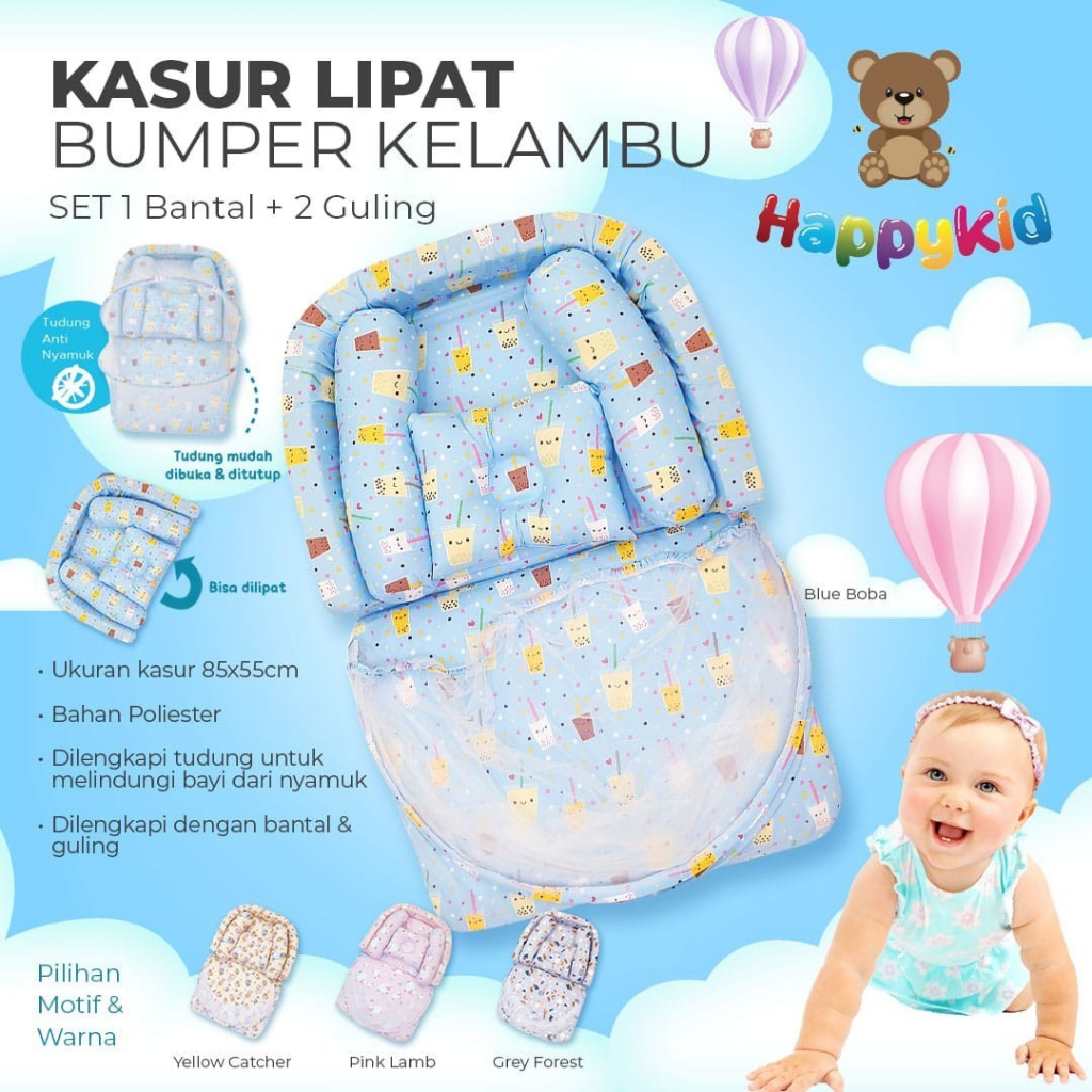 Happykid Kasur Bayi Bumper Lipat + Kelambu / Matras Bayi Bumper