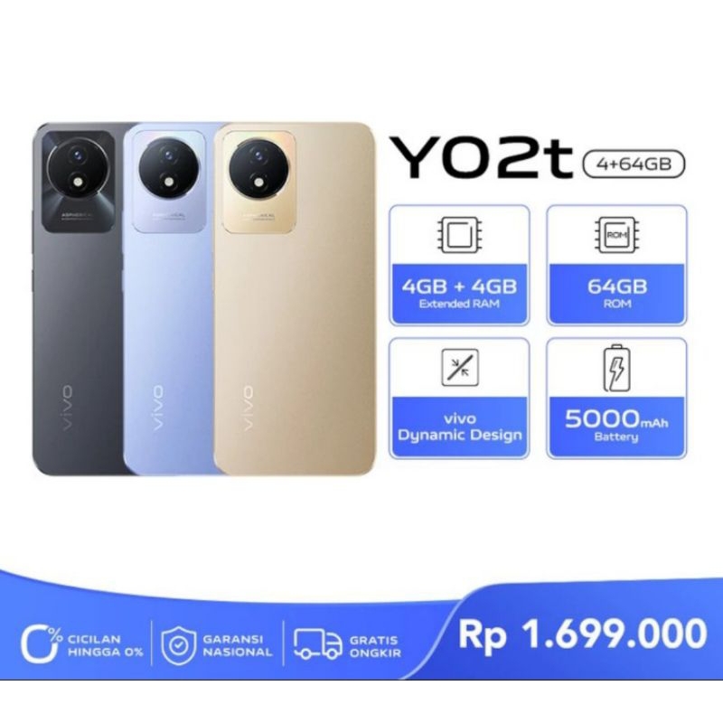 Vivo Y02t ram 4+4/64 gb garansi resmi vivo 1 tahun