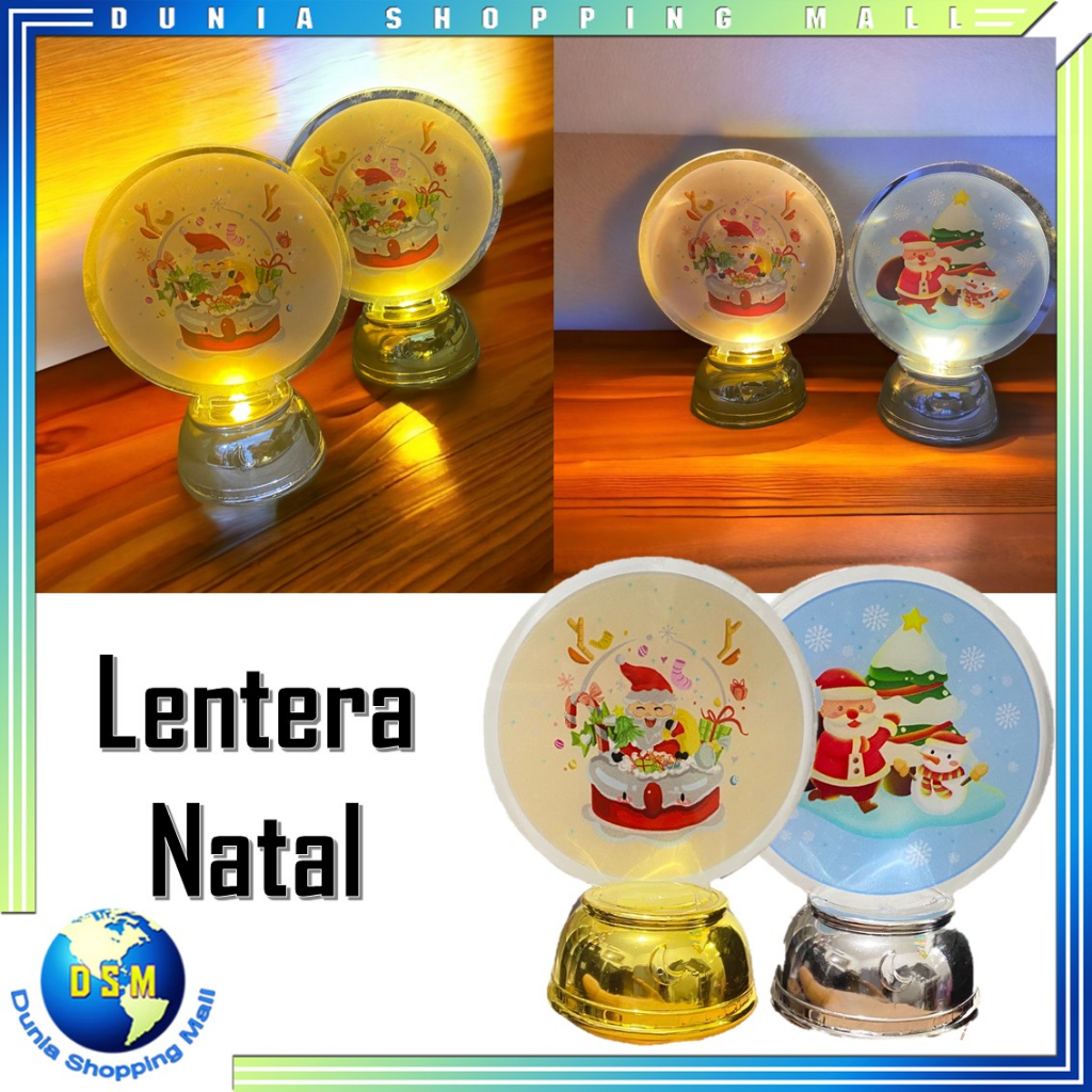 DSM Lampu LED Bulat Ornamen Meja Natal Lampu Lentera Malam Akrilik Dekorasi Pesta Musim Natal Tahun Baru untuk Rumah