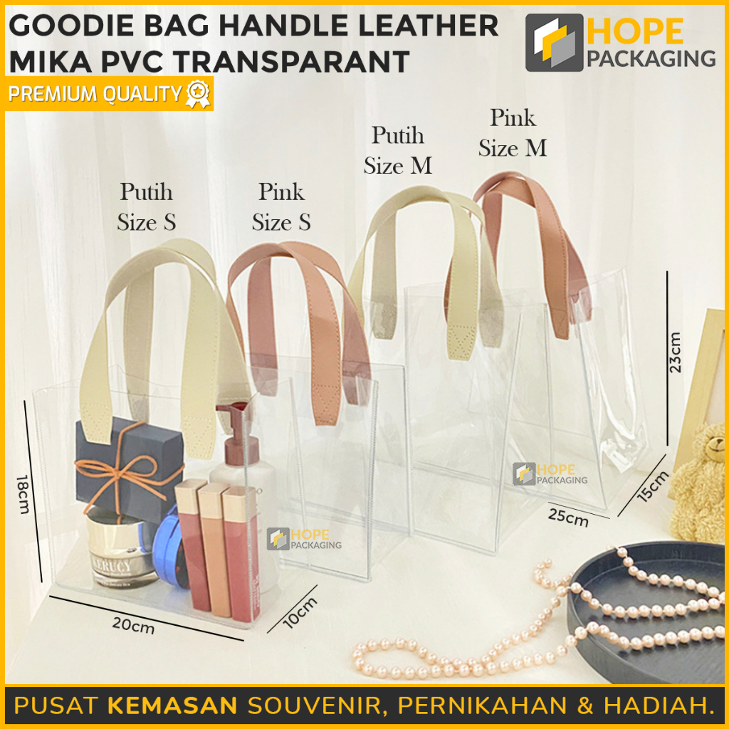 

Tas Mika Pvc Transparan Polos / Goodie Bag Handle Leather Mika Transparant / Tas Kado Transparan / Goodie Bag Souvenir