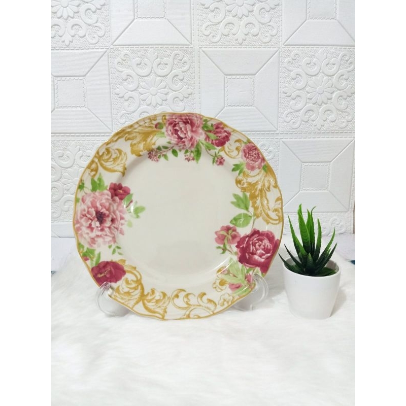 Piring Salad Keramik Salad Plate dengan motif Mural Rose.