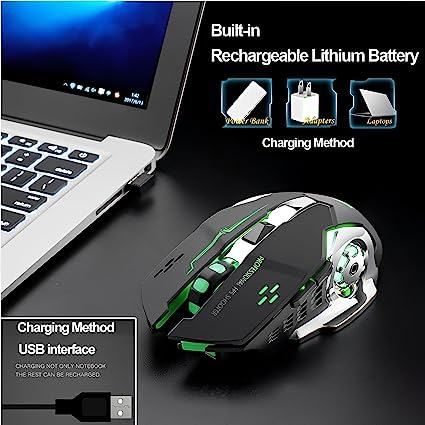 Freewolf X8 mouse wireless rechargeable gaming silent click RGB led dengan Receiver-Usb 2.4G 1600DPI/Grey/wireless mouse gaming RGB silent click rechargeable