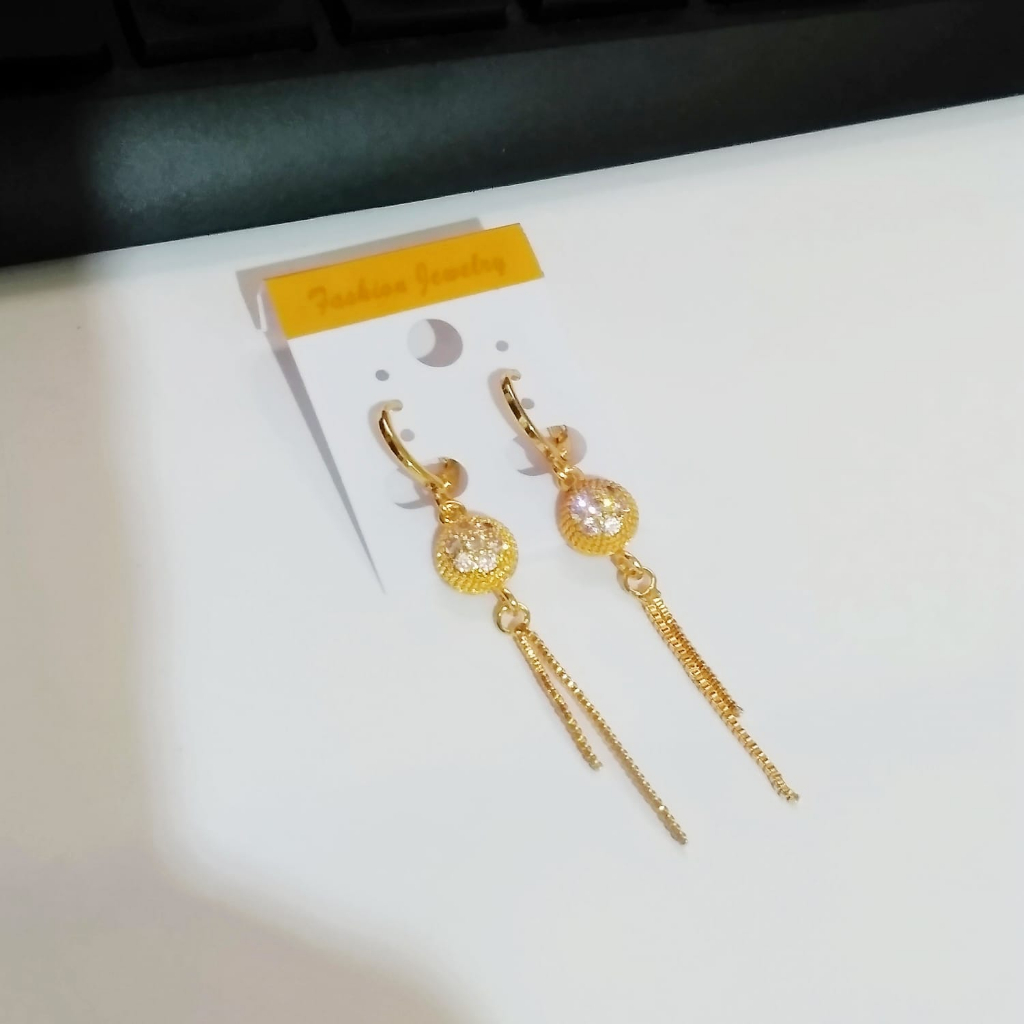 AV277 Grosir Anting Jurai Panjang Gold Permata Motiff Bulat