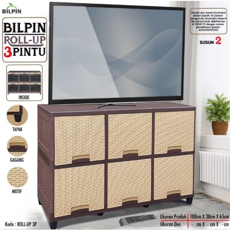 AKAKO BILPIN LEMARI BUFFET BAWAH TV LEMARI PENYIMPANAN SUSUN 2 PINTU 6 COKLAT PLASTIK TEBAL MURAH