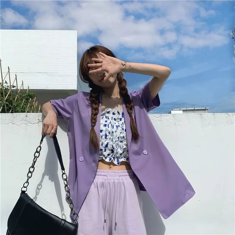 preloved blazer outer lilac lengan pendek