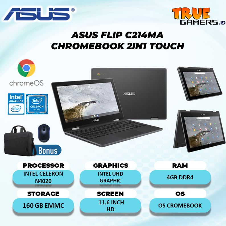 Asus Flip  2IN1  C214MA CHROMEBOOK TOUCH N4020 4GB 160GB 11.6 GRY