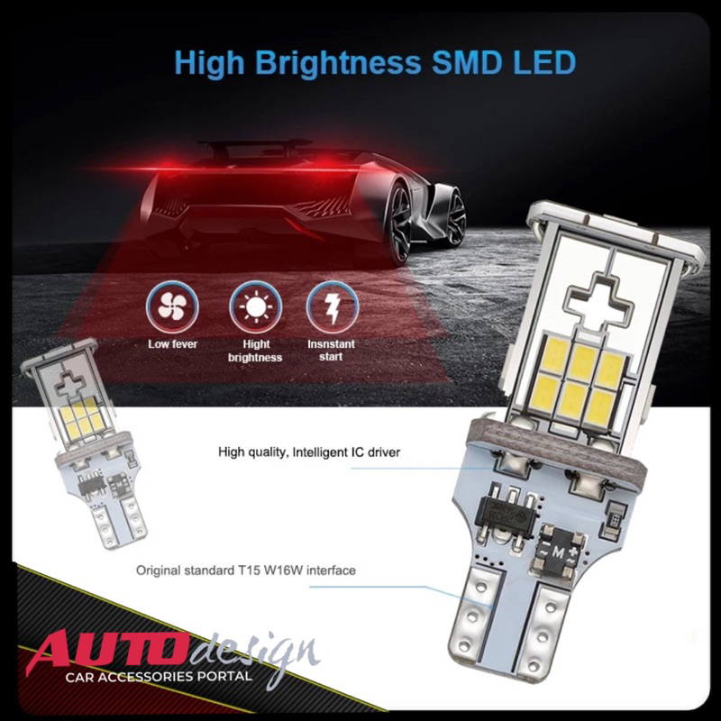 Lampu Led Mobil Motor T15 T10 W16W Chip 3020 18 Mata Led Alumunium Canbus Super Terang