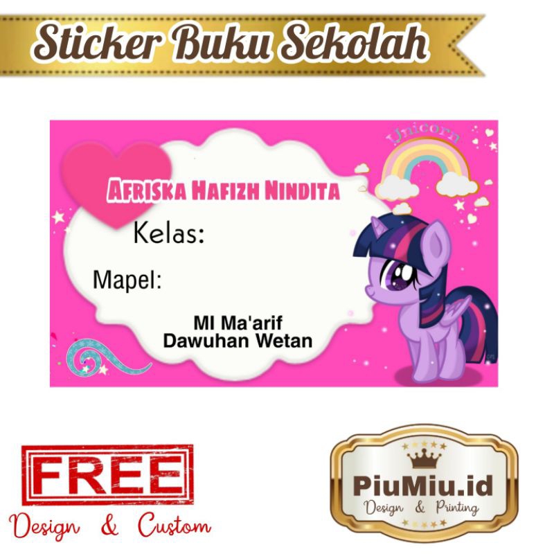 

(ISI 50 PCS) STICKER BUKU SEKOLAH MOTIF UNICORN