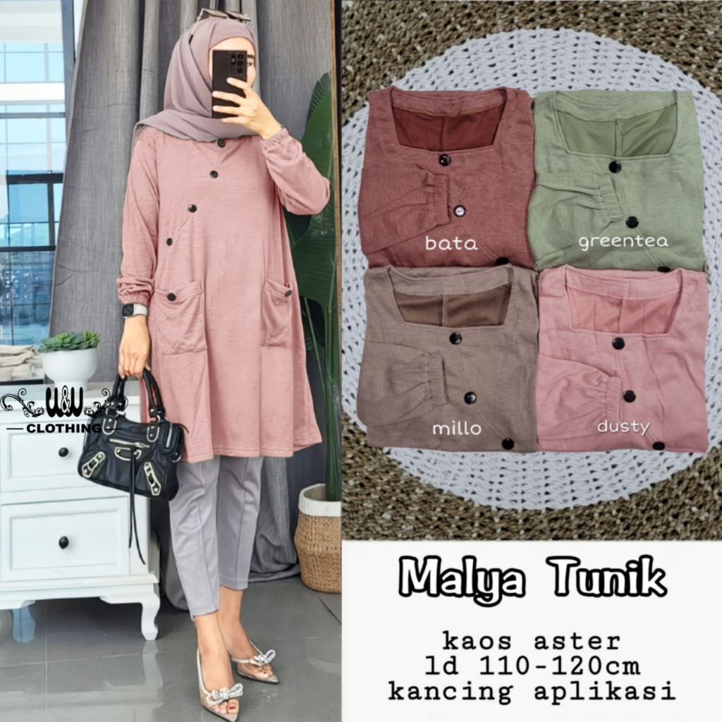 Malya Tunik Atasan Wanita Kekinian Jumbo Ld 110 120 Bahan Kaos Aster Polos Terbaru