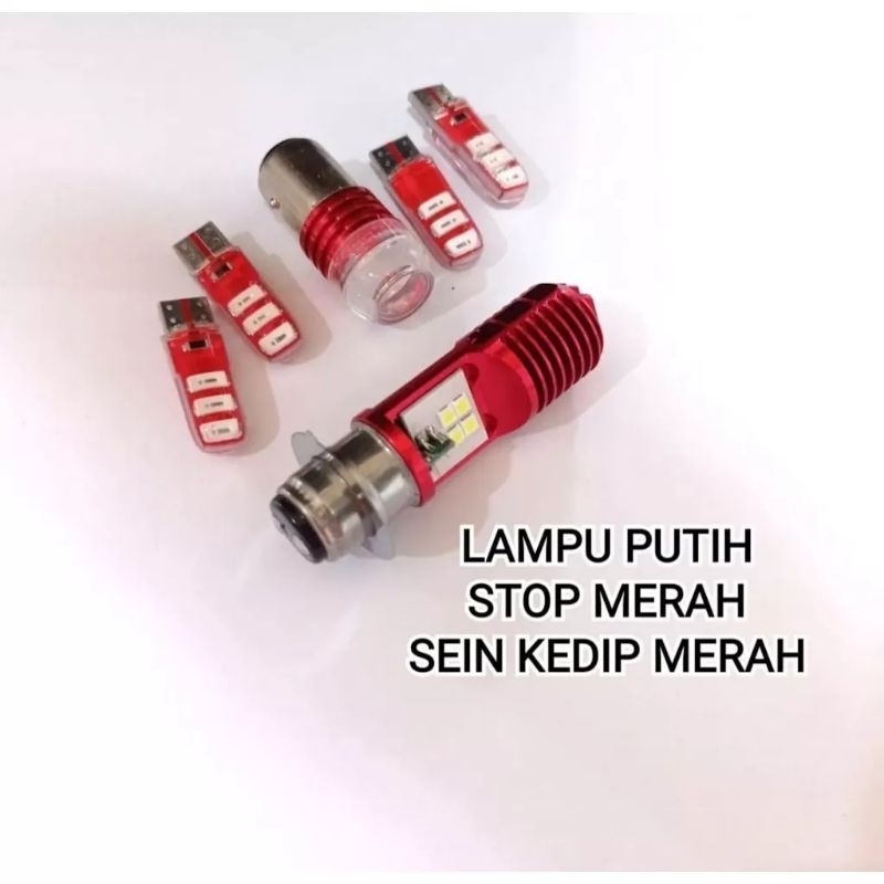 Paket hemat lampu led depan motor nyala putih+lampu stop model senter+sen jelly 4 pcs kedip/flas