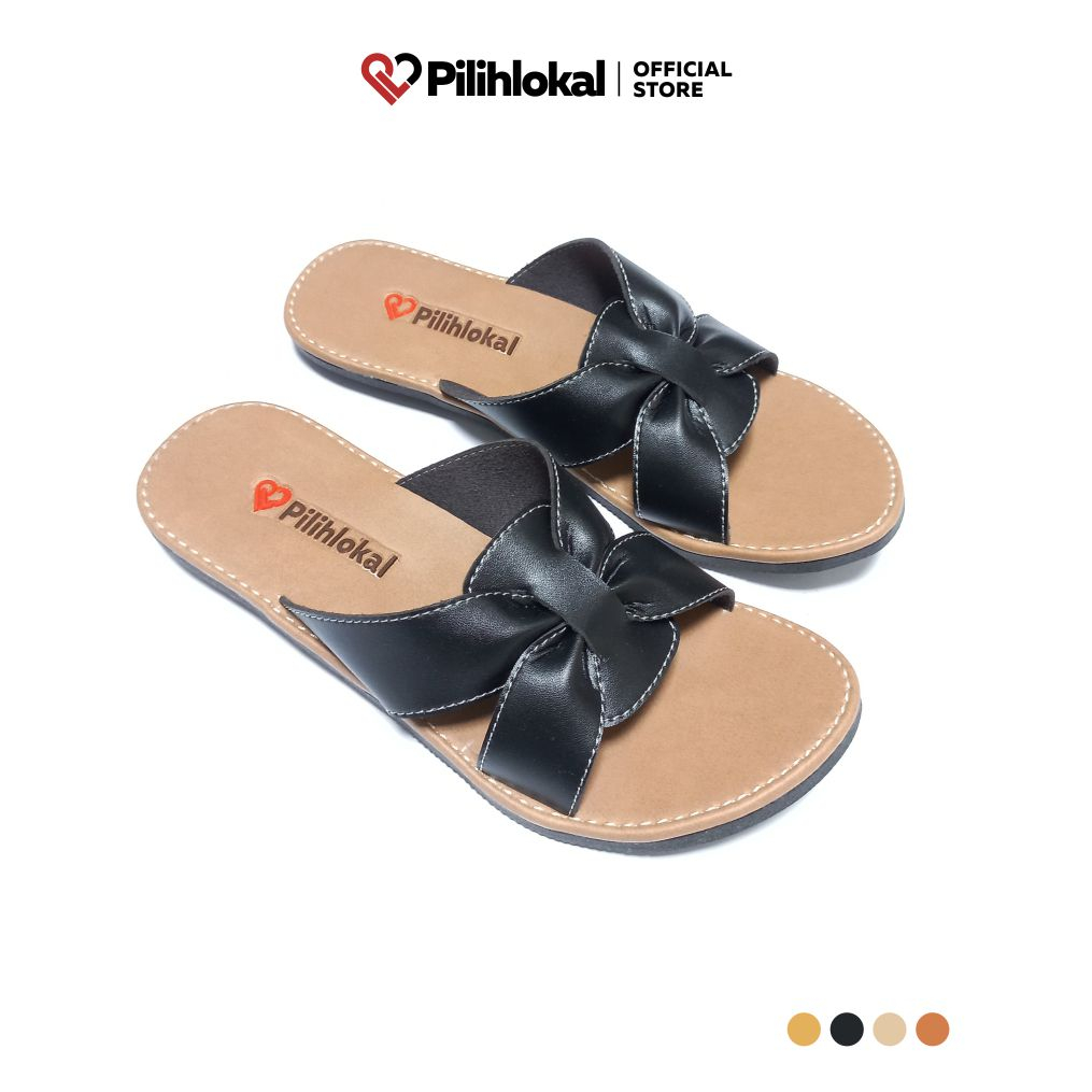 Pilihlokal - Butterfly Sendal Sepatu Wanita Kekinian Slop Korea Elegan Terbaru 2023 - Slip On Sandal Murah Cantik Casual Karet Selop Teplek Perempuan Dewasa - Sandak Flat Cewe Remaja Viral Flatshoes Lentur - Sandal Slide Kokop Kondangan Jumbo Ibu2 Lebaran