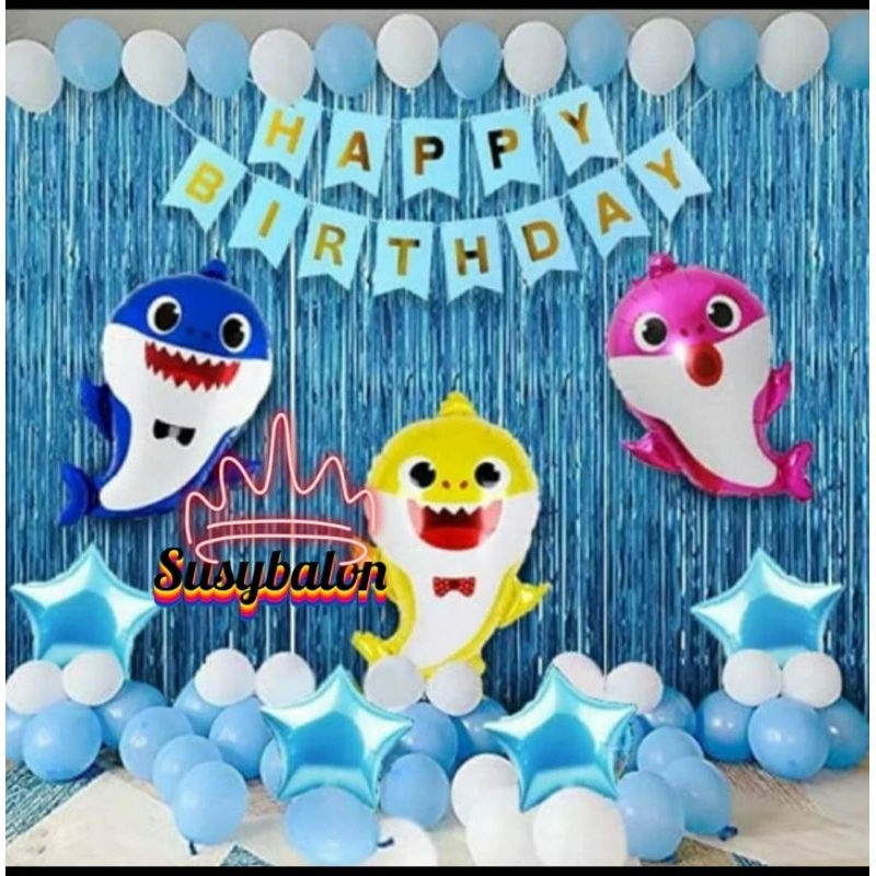 Paket dekorasi ulang tahun thema baby shark/dekorasi ulang tahun anak-anak