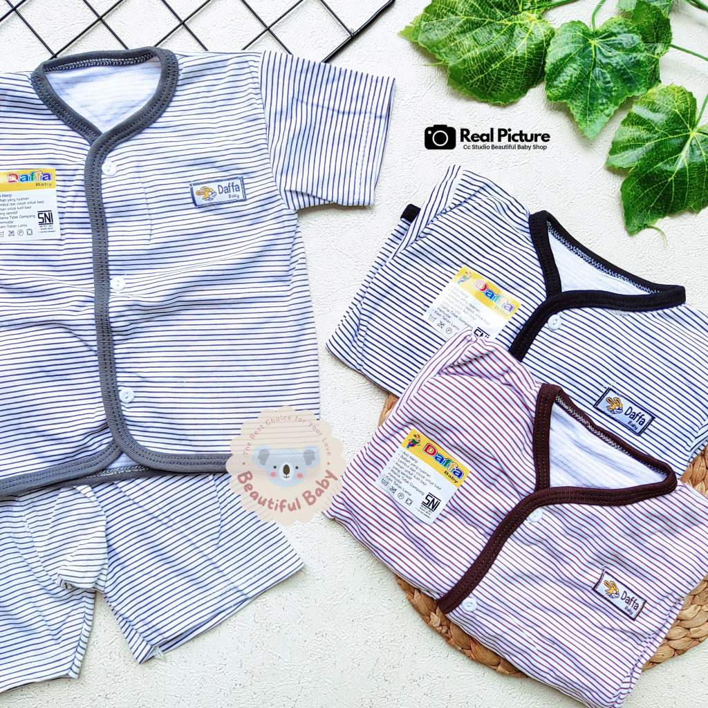 PREMIUM Setelan Baju Bayi Lengan Pendek Celana Pendek SNI Motif Salur / Kaos Oblong Bayi Kancing Depan / Setelan Harian Bayi Merk Daffa / Baby.ou