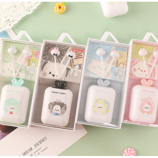 [KIKI-410] Set Headset Earphone RABBIT DIARY / Wadah Earphone Kartun Rabbit / Tempat Headset Kelinci Kotak