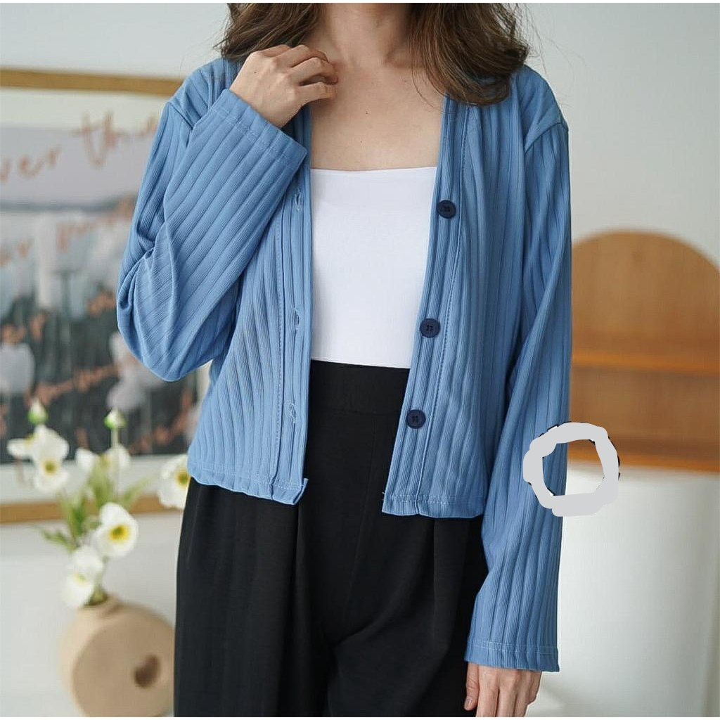 UNIKDANMURAHH - COD BAYAR DI TEMPAT AKEMI HORNET KNIT CROP CARDIGAN OUTER CARDY WANITA