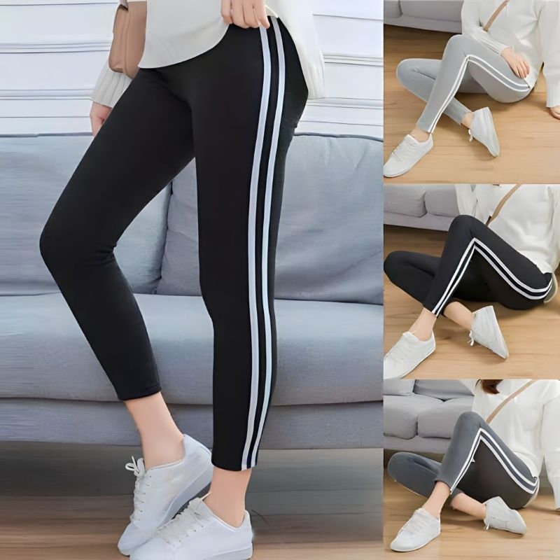 Legging List Strip 2 Putih PREMIUM / Legging Garis Putih