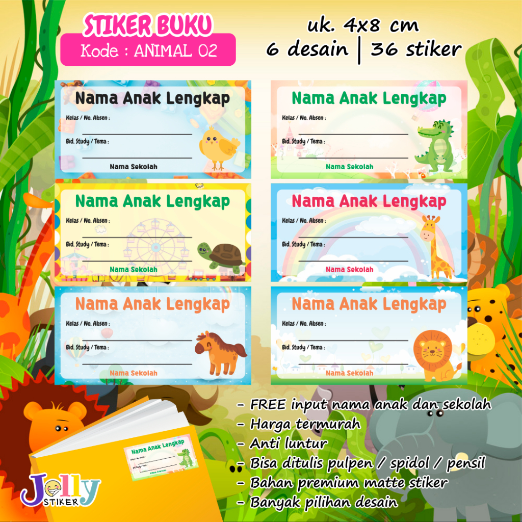 

Stiker Nama Buku Pelajaran Sekolah Anak Custom Tema Binatang